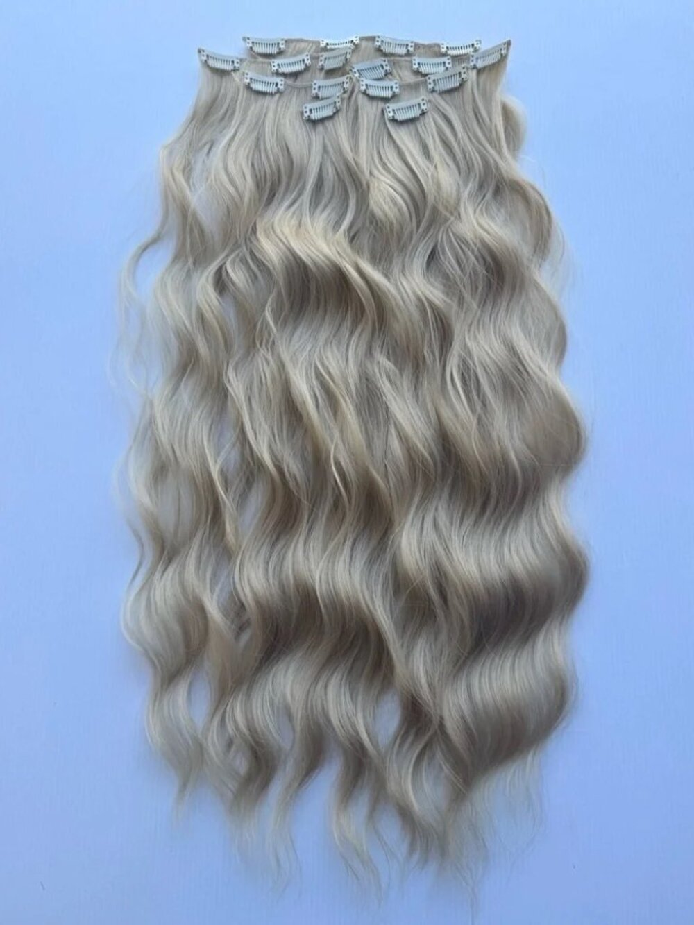 22 In Natural Ash Light Luxurious Blonde Wavy Hair Extensions - Clip inv #613